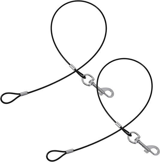 2PCS Chew Proof Dog Leash, Short Dog Leash Double Clip Dog Collar Extender Black Durable Dog Tether for Car Safety for Collars & Harnesses(23.62inch/60cm)