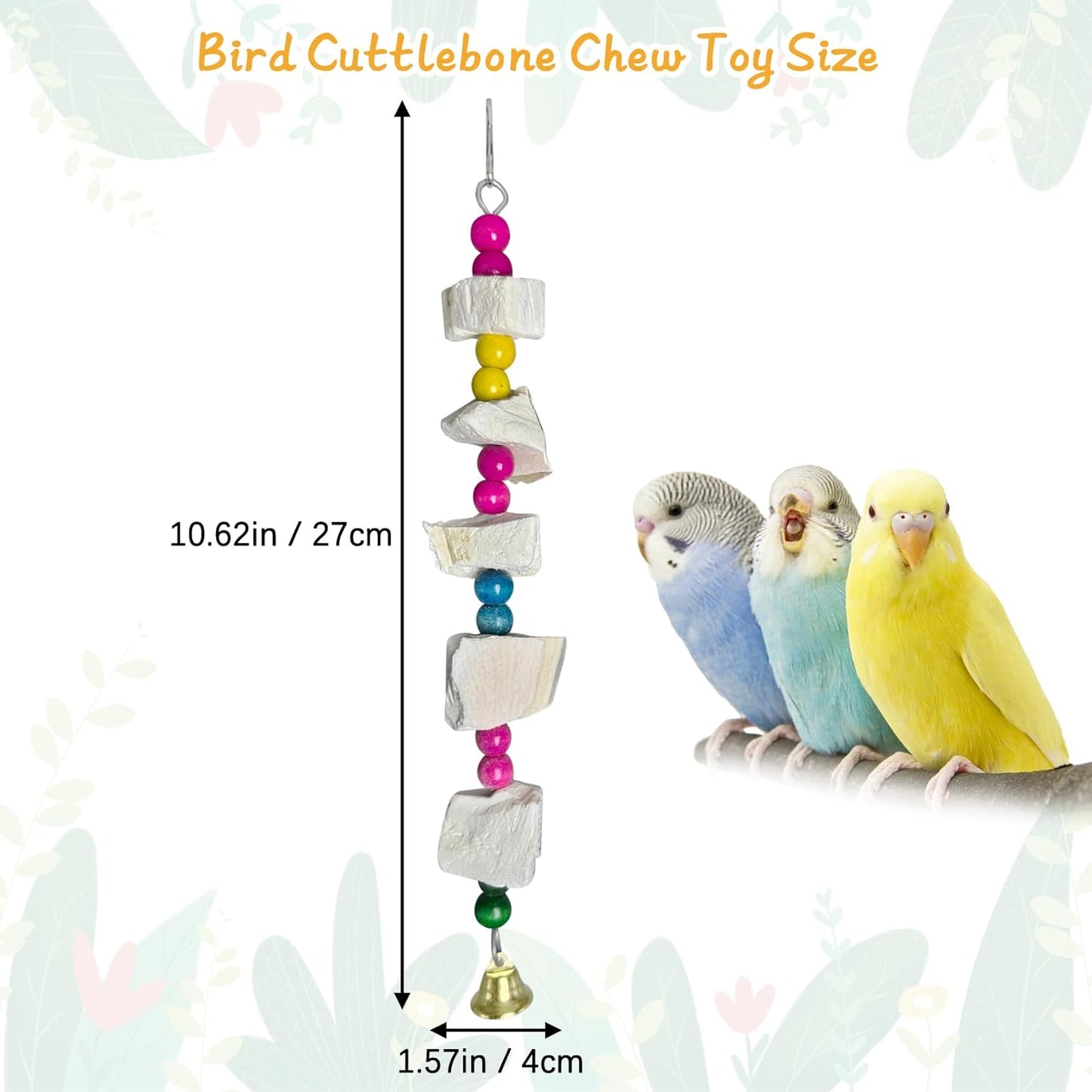 Hamiledyi 2 Pack Bird Toys with Five Cuttlebone - Natural Calcium Chew Toy for Beak Grinding, Hanging Wooden Cage Accessories for Parakeets, Budgies, Cockatiels, Lovebirds(Style C)