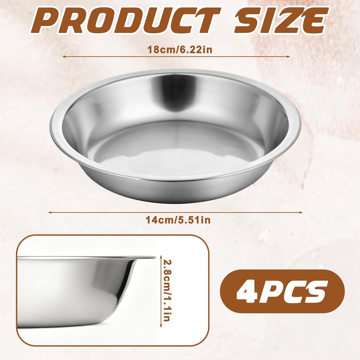 4 Pcs Stainless Steel Cat Bowls, Metal Cat Food Bowls for Indoor Cats, 6.1 Inch Shallow Wide Suitable for Kittens Whisker Fatigue Reducing, Elevates Food for Better, Replacement Basic Cats Plates