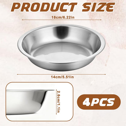 4 Pcs Stainless Steel Cat Bowls, Metal Cat Food Bowls for Indoor Cats, 6.1 Inch Shallow Wide Suitable for Kittens Whisker Fatigue Reducing, Elevates Food for Better, Replacement Basic Cats Plates