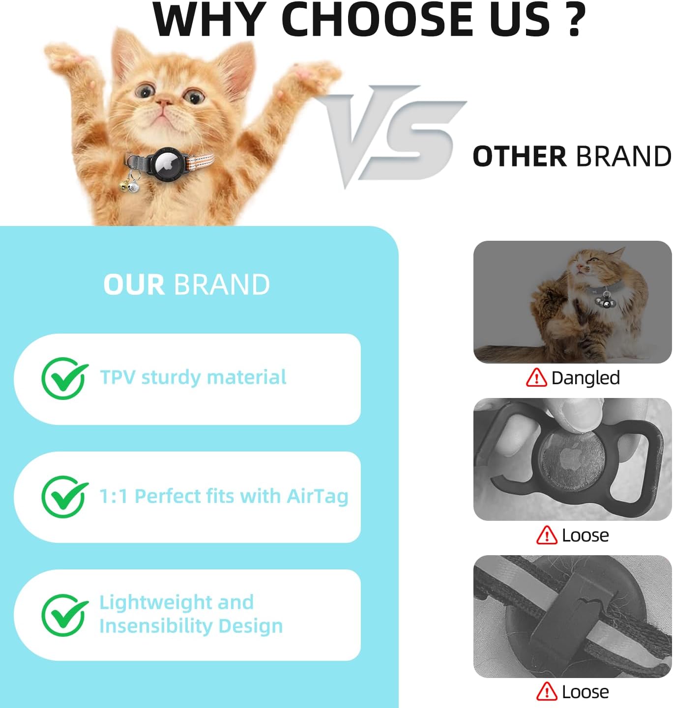 AirTag Cat Collar – Reflective Kitten Collars with Integrated Apple Air Tag Holder | Lightweight, Elastic Safety Cat AirTag Collar with Bell for Girl Boy Cats, Kittens, and Puppies (Orange, S)