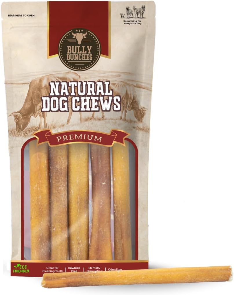 Bully Bunches Premium 6 Inch Standard Odor-Free Bully Sticks for Small to Medium Dogs & Puppies - Long Lasting Chews for Oral Care - All Natural, 100% Beef Dog Treats, Rawhide Free (5 Pack)