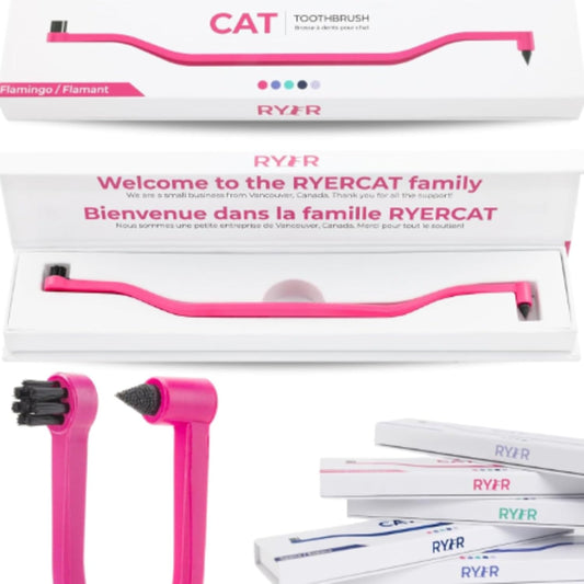 RYERCAT Flamingo Dual Sided Cat Toothbrush - Micro Head ToothBrush to fit into Cat's Mouth - Cat Dental Supplies