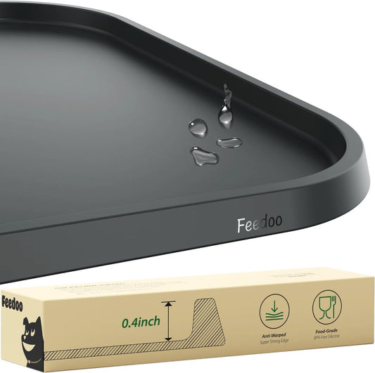 Pet Feeding Mat [Warped Resistant Raised Edge], Water-Proof Silicone Placement for Food Water Bowls, Anti-Slip Base Protect Floor, BPA-Free&Dishwasher-Safe [18.5x11.5inch Medium, Gray]