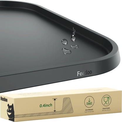 Pet Feeding Mat [Warped Resistant Raised Edge], Water-Proof Silicone Placement for Food Water Bowls, Anti-Slip Base Protect Floor, BPA-Free&Dishwasher-Safe [18.5x11.5inch Medium, Gray]