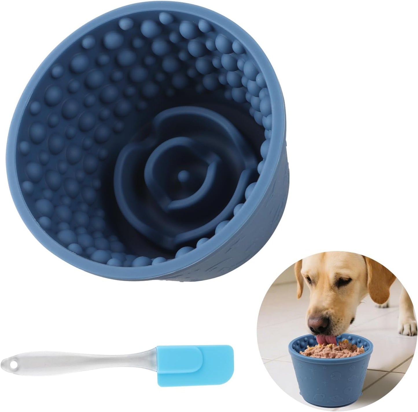 Dog Slow Feeder Lick Bowl - Non-Slip Licking Treat Dispenser for Small Medium Large Dogs, Promotes Anxiety Relief & Prevents Choking, Easy to Clean Feeding Bowl (Dark Blue, S)
