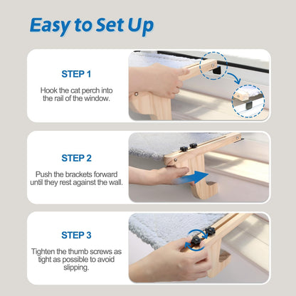 Zakkart Easy Seat Cat Perch for Window Sill - Hammock Design w/Premium Wood & Robust Metal Frame - Cat Window Seat for Large Cats and Kittens (Dark Stained Wood w/Gray Bed, Medium (23''W x 14''D))