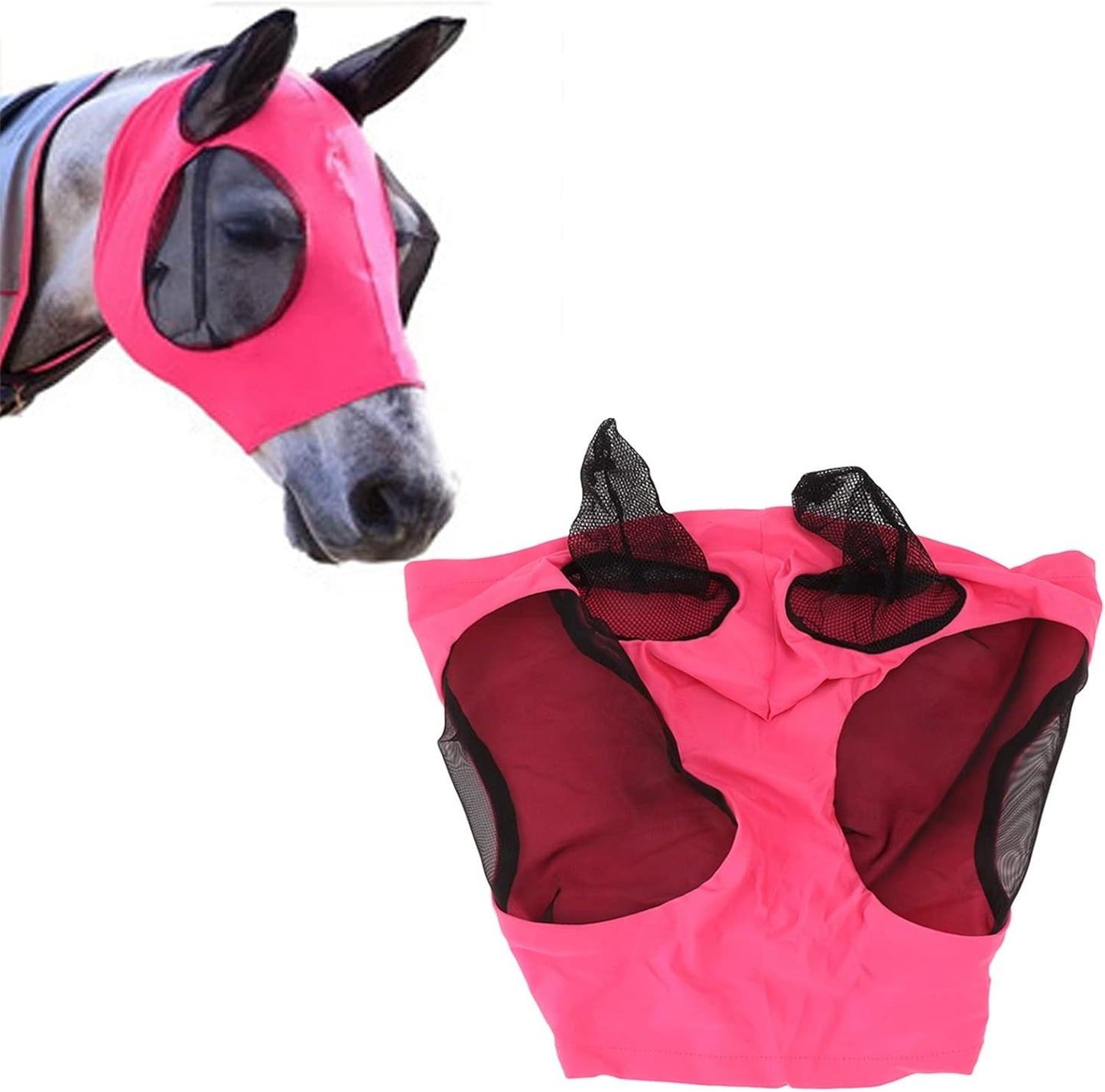 Horse Mesh Fly Mask Breathable Elastic Horse Face Mask with Ears Protection Riding Equestrian Equipment (17.3x14.2in)