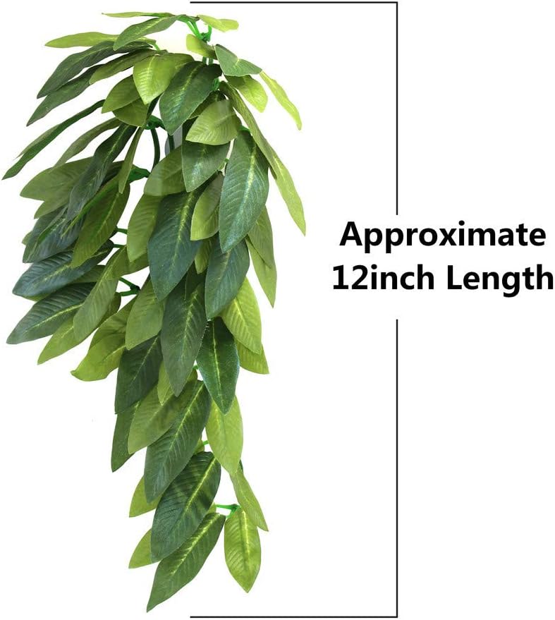 SLSON Reptile Plants Hanging Silk Terrarium Plant with Suction Cup for Bearded Dragons,Lizards,Geckos,Snake Pets and Hermit Crab Tank Habitat Decorations,Small Size,12 inches Green