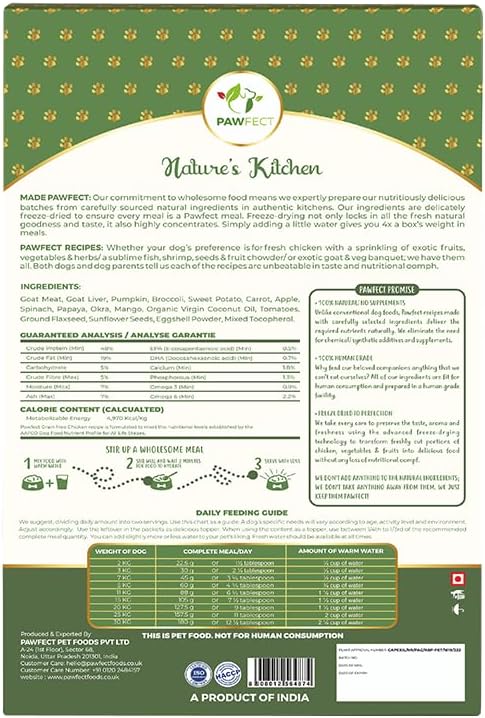 Nature's Kitchen Freeze Dried Dog Food, Goat | Complete and Balanced Meal | All-Natural | Grain Free | Healthy Topper | High Protein | Single Source of Protein (8.82oz)