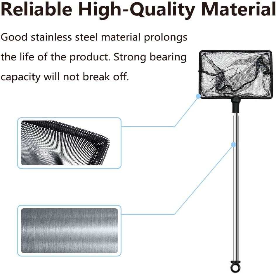 Fish Net for Fish Tank, Fine Mesh Aquarium Net with 9-24 Inch Stainless Steel Long Handle, Extendable Fishing Tank Net for Fish Shrimp Tank, Pond, Creek (4 inch)