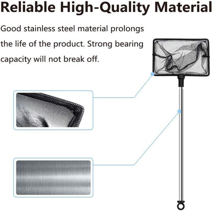 Fish Net for Fish Tank, Fine Mesh Aquarium Net with 9-24 Inch Stainless Steel Long Handle, Extendable Fishing Tank Net for Fish Shrimp Tank, Pond, Creek (4 inch)