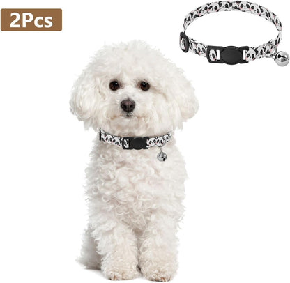 Panda Cute Black White Animal Dog Collar with Metal Bell Adjustable Soft Pet Collars for Small Dogs Cats, 2 Pcs