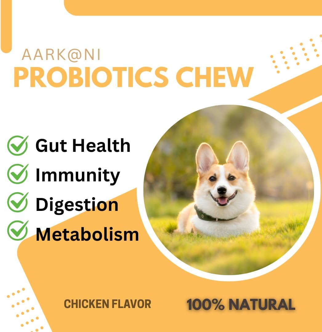 Aarkani Probiotics Chew+ – Natural Digestive & Immune Support for Dogs | 100 Soft Chicken-Flavored Chews