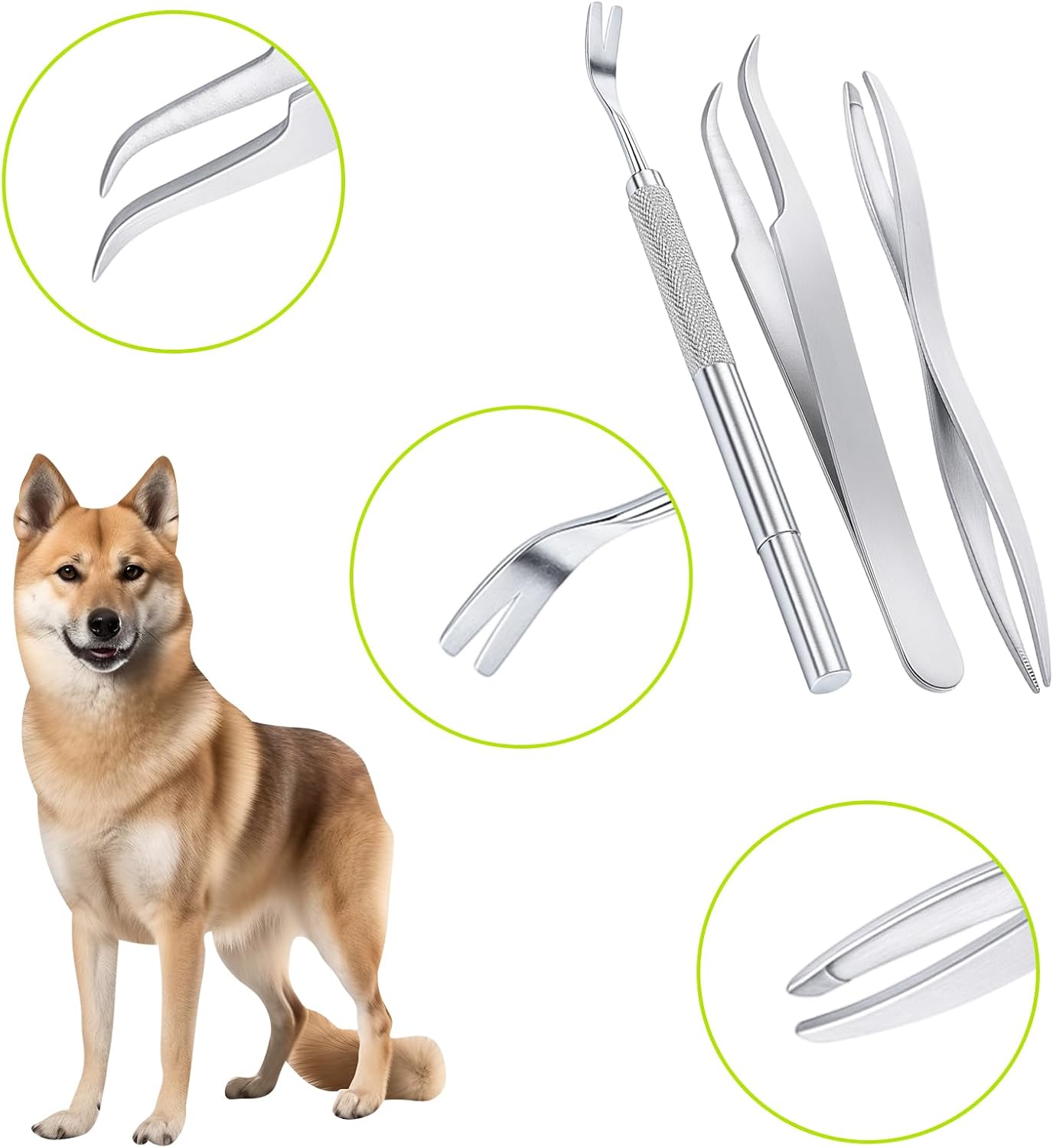 3 in 1 Tick Remover Kit, 3 Pack Stainless Steel Tick Tweezers, Ticks Fork and Portable Storage Case for Cats and Dogs