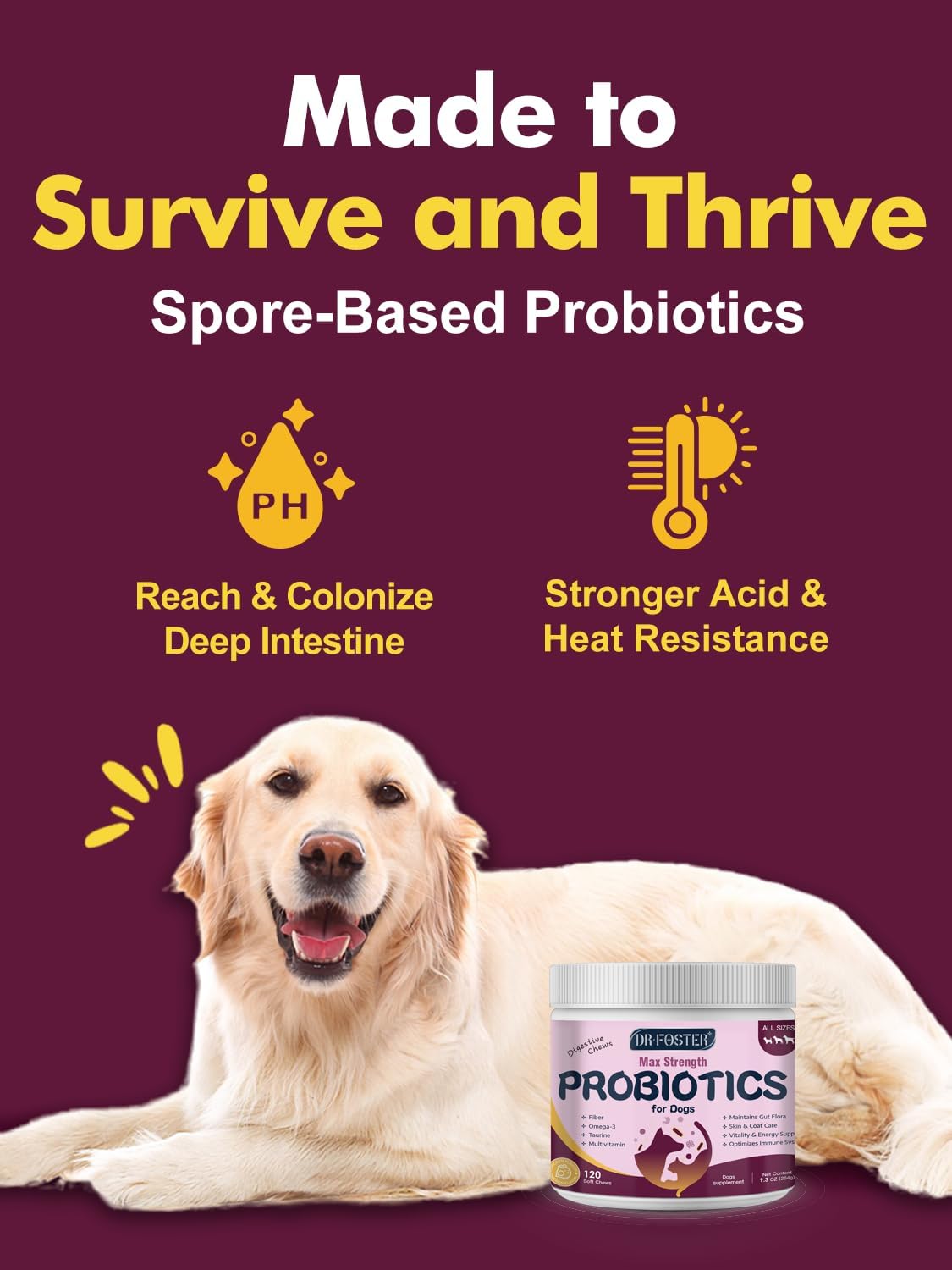 Probiotics for Dogs - Dog Probiotics for Digestive Health, Prebiotic, Digestive Enzymes for Dogs with Pumpkin, Omega-3, Support Gut, Immune, Diarrhea, 120 Soft Chews