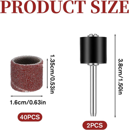 42 Pcs Pet Nail Grinder Replacement Kit with Grit Sanding Bands, Pet Smoother Claw Care Black Grinding Drums Pets Claw Grooming Supplies for Dog Claws Care (1/2 Inch 80/120 Grit)