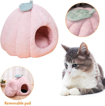 Cat Beds and Sofa Cave House Pumpkin Indoor Kennel with Detachable Cushion for Pets S