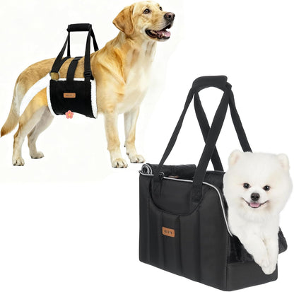 Dog Lift Harness Sling for Large Dogs & Dog Purse Carrier for Small Dogs Cats Rabbits Up to 13lbs
