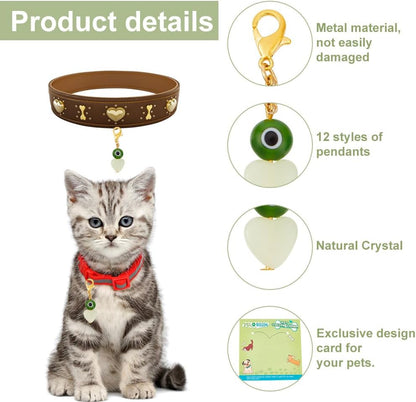 12pcs Evil Eye Heart Collar Pendants for Cat Dog, Gemstone Jewelry Charms Lampwork Pet Collar Pendants Clip-on Charms for Bag Decor Keychain Pet Necklace Training Home Decoration