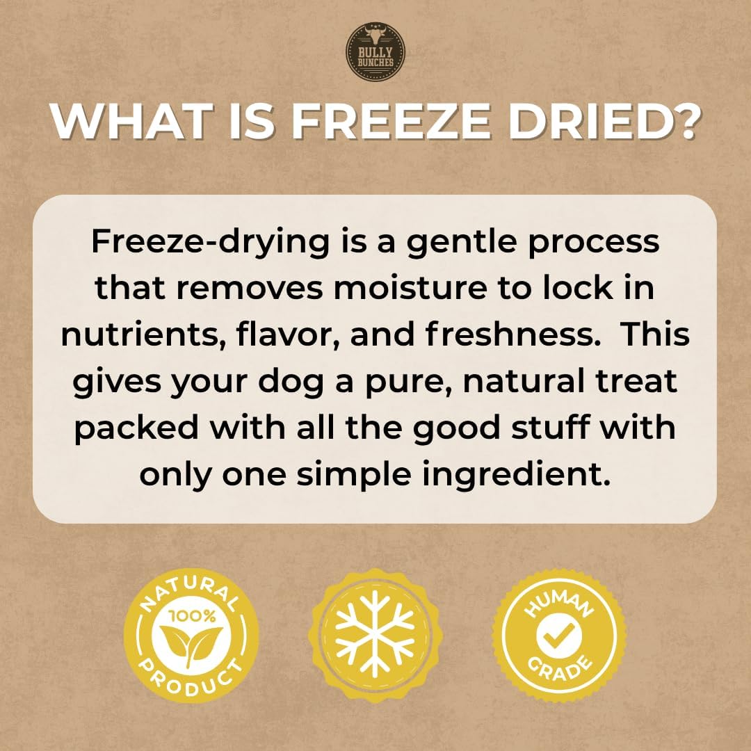 Bully Bunches Freeze Dried Beef Liver Dog Treats - Made in USA, Human Grade, Natural Single Ingredient, High Protein Training Treats for Dogs & Puppies, Grain Free - 3.53 oz