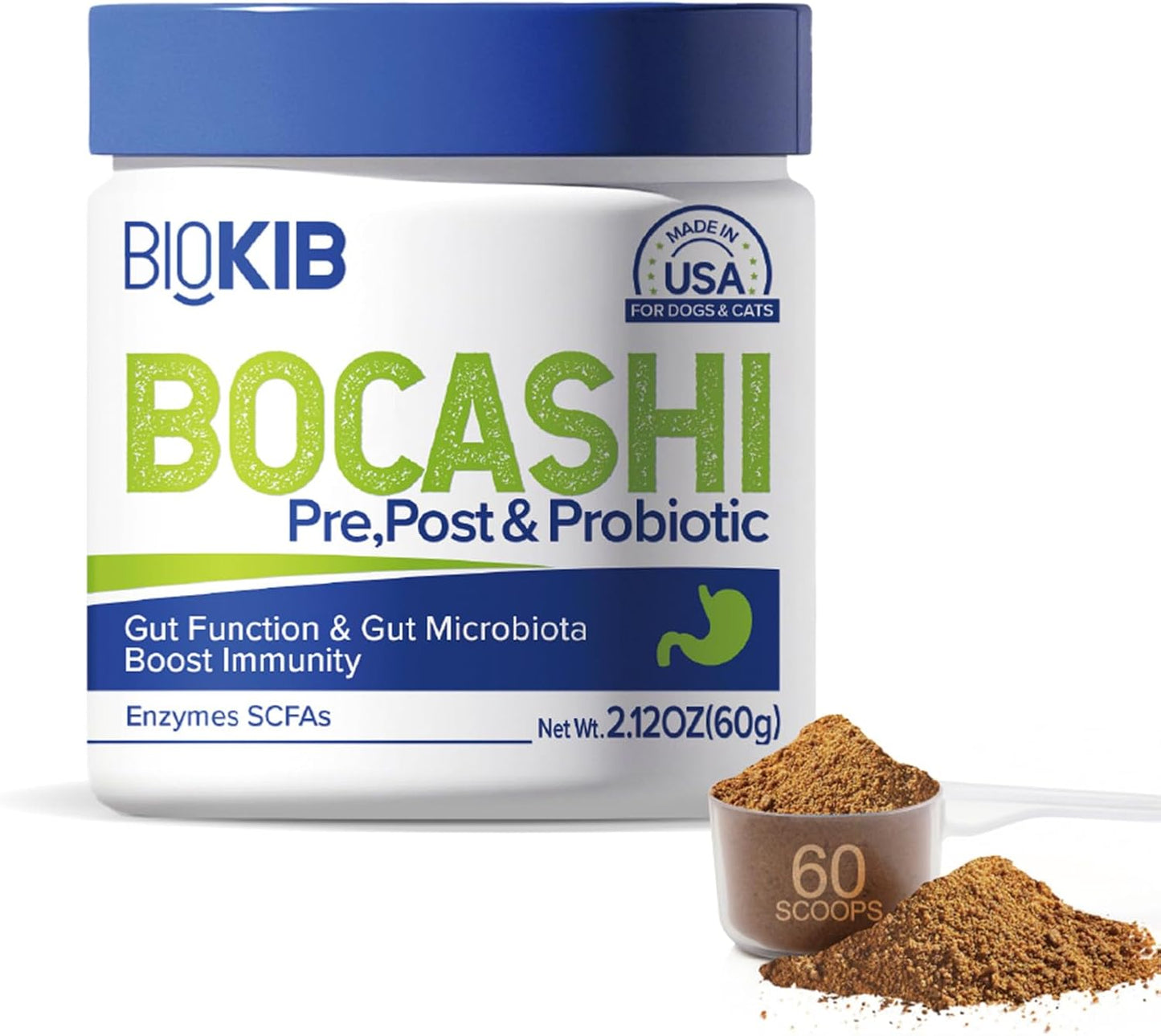 BOCASHI Probiotics for Dogs & Cats, Pet Fermented Nutritional Powder - Food Topper for Digestive Health, Gut Support, Diarrhea & Constipation, Immune Booster - Natural, Made in USA - 60 Scoops