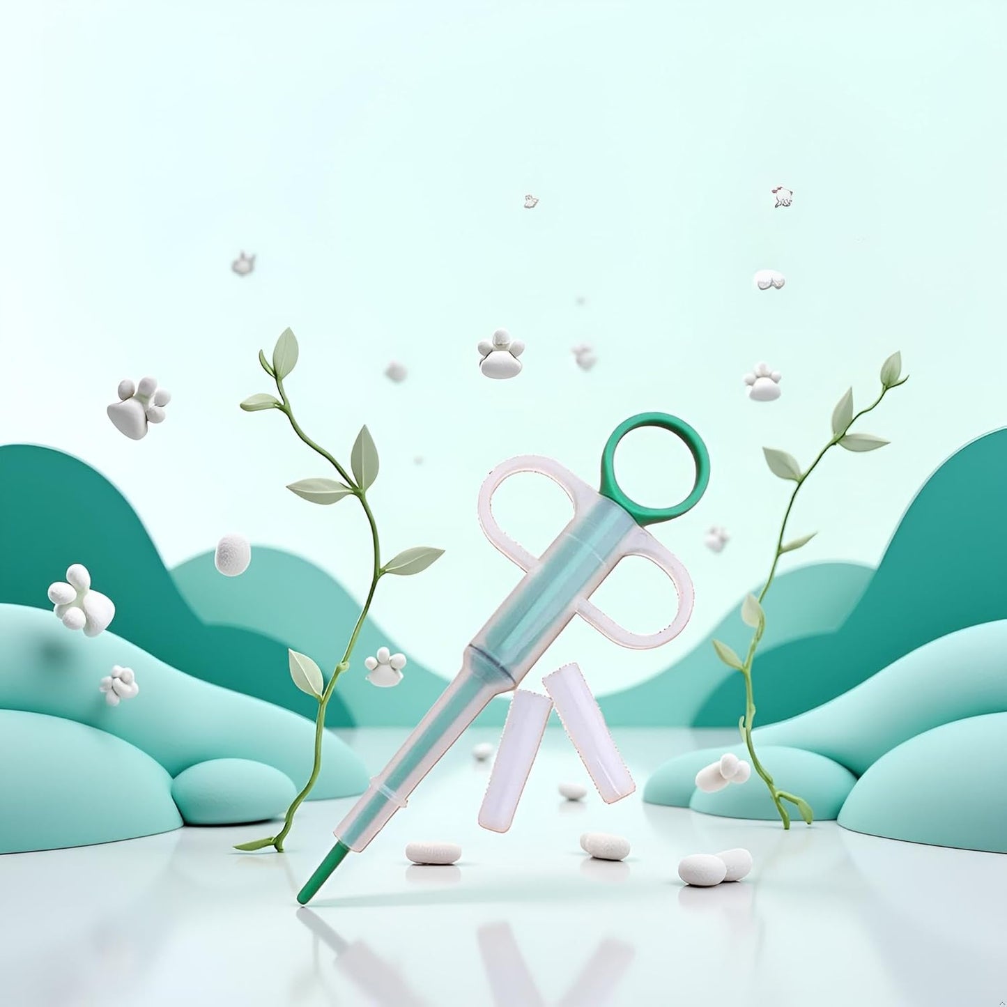 Green Medicine Feeder for Pets, Pill Guns for Dog and Cat, Pet Medical Feeding Dispenser Tool for Small Animal, Cat Tablet Soft Tip Syringe Double Feed Medicine Water Nursing Supplies