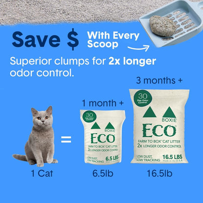 Boxie® Eco™ Farm to Box Sustainable 30 Day Odor Control Clumping Cat Litter, 6.5lb Boxiecat 99.9% Dust Free Plant-Based Kitty Litter