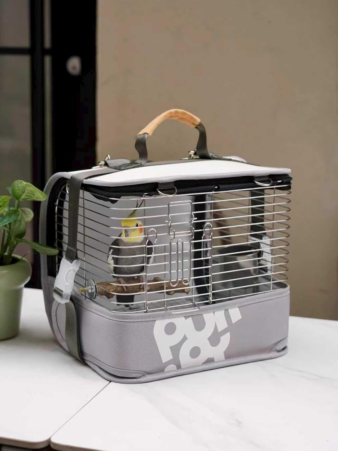 Bird Carrier Travel Cage 12in Small Bird Cage 4 in 1 Bird Backpack with Perch Parakeet Cage Durable Stainless Steel Frame Breathable & Portable, for Green Cheek, Cockatiel, Parrot Gray01