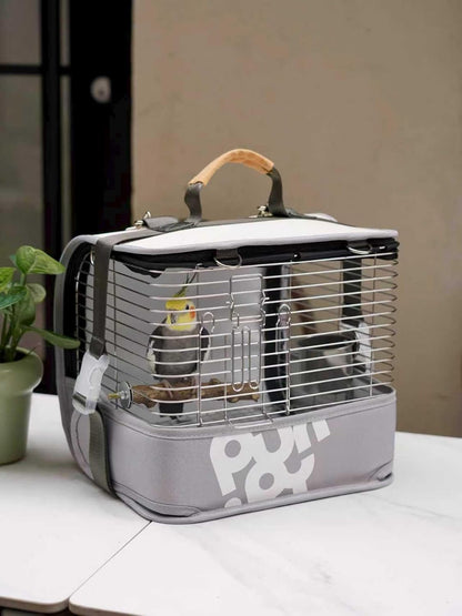 Bird Carrier Travel Cage 12in Small Bird Cage 4 in 1 Bird Backpack with Perch Parakeet Cage Durable Stainless Steel Frame Breathable & Portable, for Green Cheek, Cockatiel, Parrot Gray01