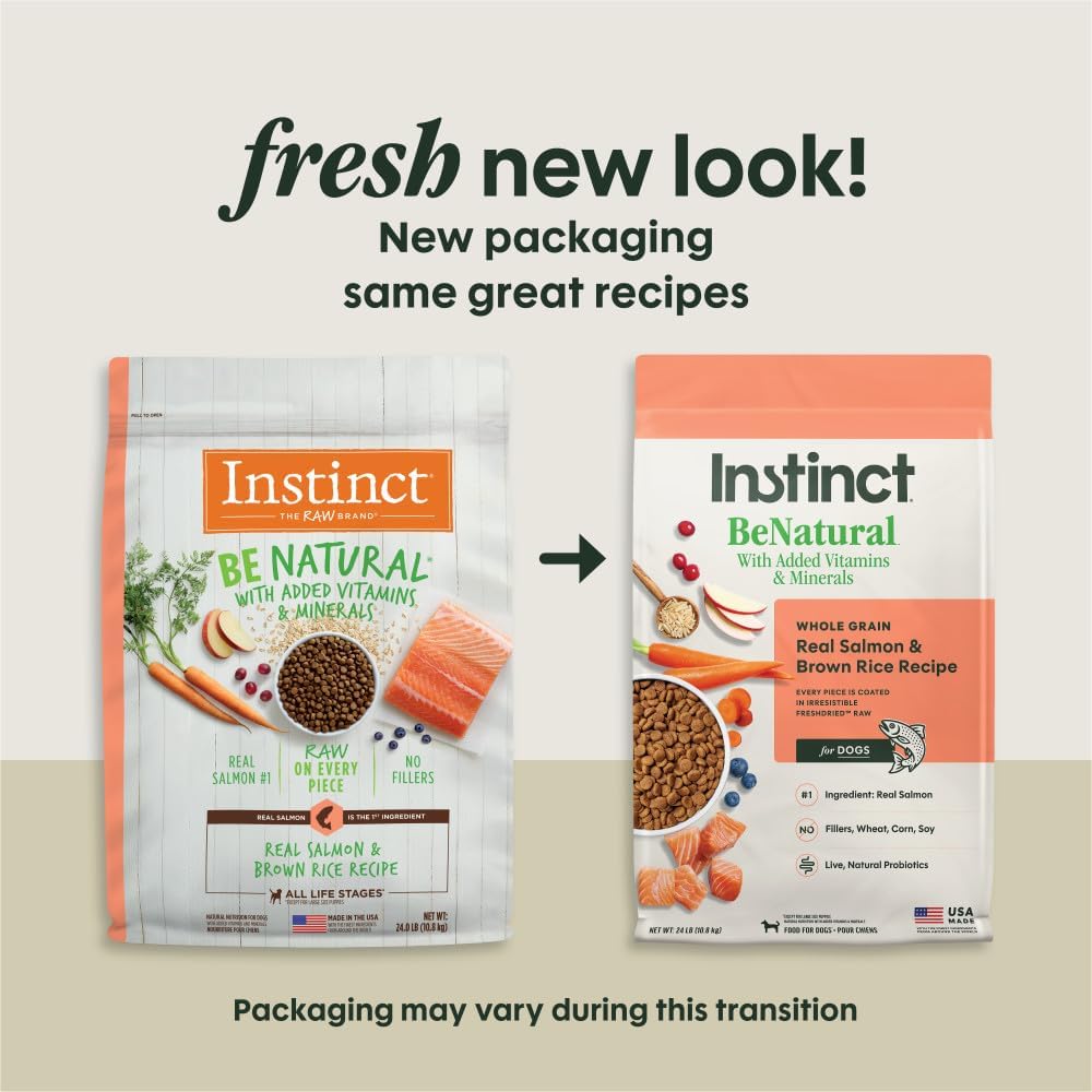 Instinct Be Natural, Natural Dry Dog Food, Raw Coated Kibble - Real Salmon & Brown Rice, 24 lb. Bag