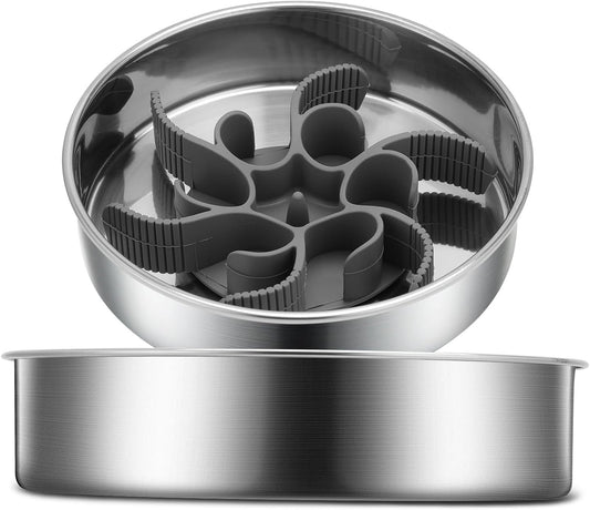 2-in-1 Slow Feeder Dog Bowls, Stainless Steel Pet Bowls with Silicone Slow Feeder Insert, Removable Non-Slip Rubber Base for Small, Medium, and Large Dogs to Slow Down Eating (Large Breed)