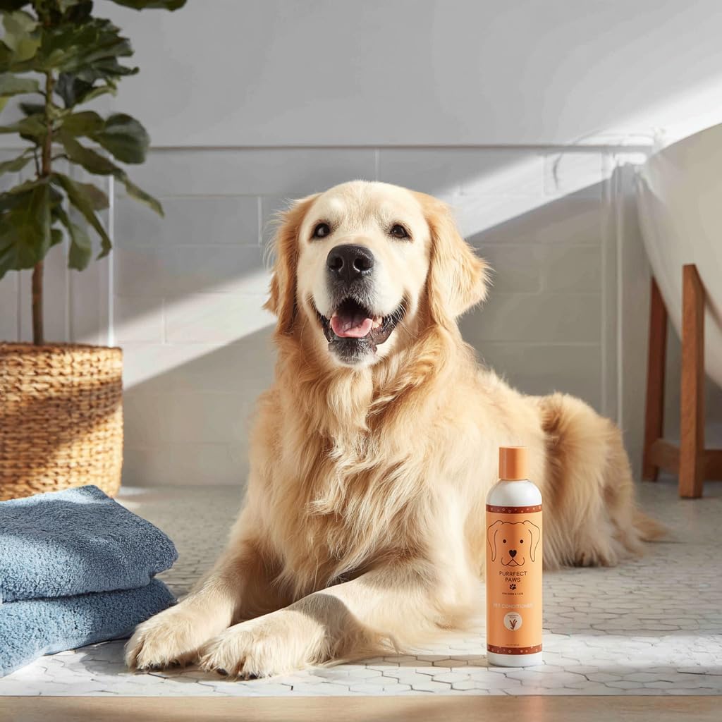 Pet Conditioner for Dogs & Cats – Hydrating Oat and Aloe for Sensitive, Itchy Skin – Gentle, Vegan, Cruelty-Free, Sulfate-Free, Paraben-Free – Sweet Honey Almond Scent – Made in USA by Purrfect Paws