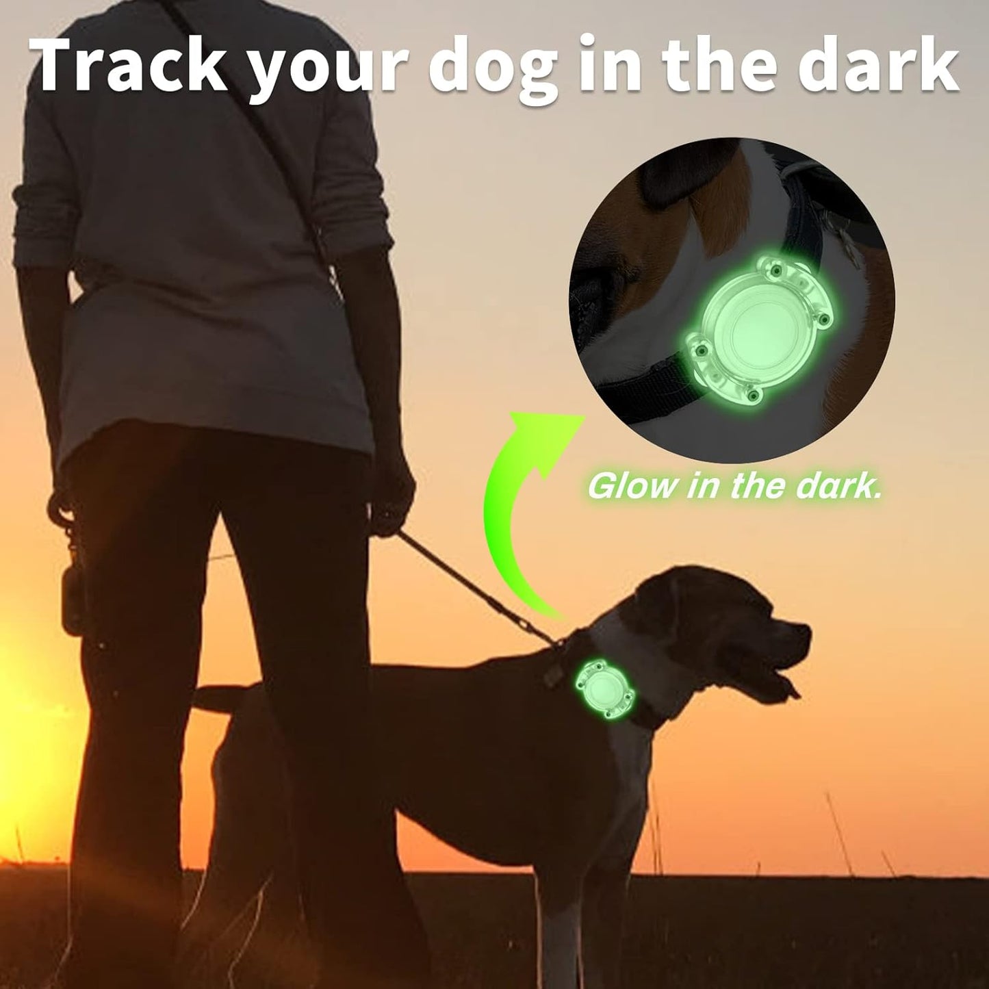 IPX8 Waterproof Airtag Dog Collar Holder, Protective Anti-Chew Anti-Scratch Hard PC Luminous Air Tag Case Mount with Anti-Lost Screws for Apple Airtag