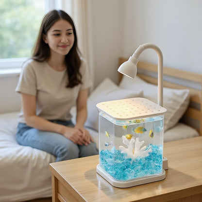 Betta Isolation & Breeding Starter Kit - 0.6Gallon Small Desktop Aquarium with LED Light, Heater, Clean Sponge, Plants, Luminous Stones, 6-in-1 Test Strips - for Betta Fish, Small Fish, Shrimp