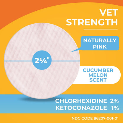 Antibacterial & Antifungal Medicated Wipes for Dogs and Cats – 100 Count - Chlorhexidine Wipes with Ketoconazole for The Treatment of Rashes, Skin Infections, Itchy Paws, and Pet Acne