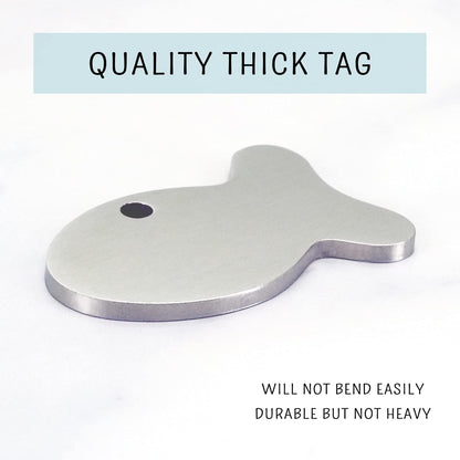 Ultra Joys Cat ID Tag Personalized Pet Tags, Durable Stainless Steel Small Pet Mini Dog Cat Tag Lightweight - Fish Tag in Silver