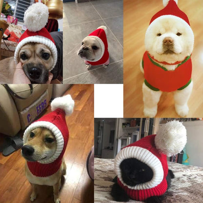 NACOCO Christmas Dog Hat Crocheted Snood Funny Pet Cap with Pompon Red Green Warm Winter Dog Hat Knit Snood Headwear for Pets & Women & Men (Red, S)