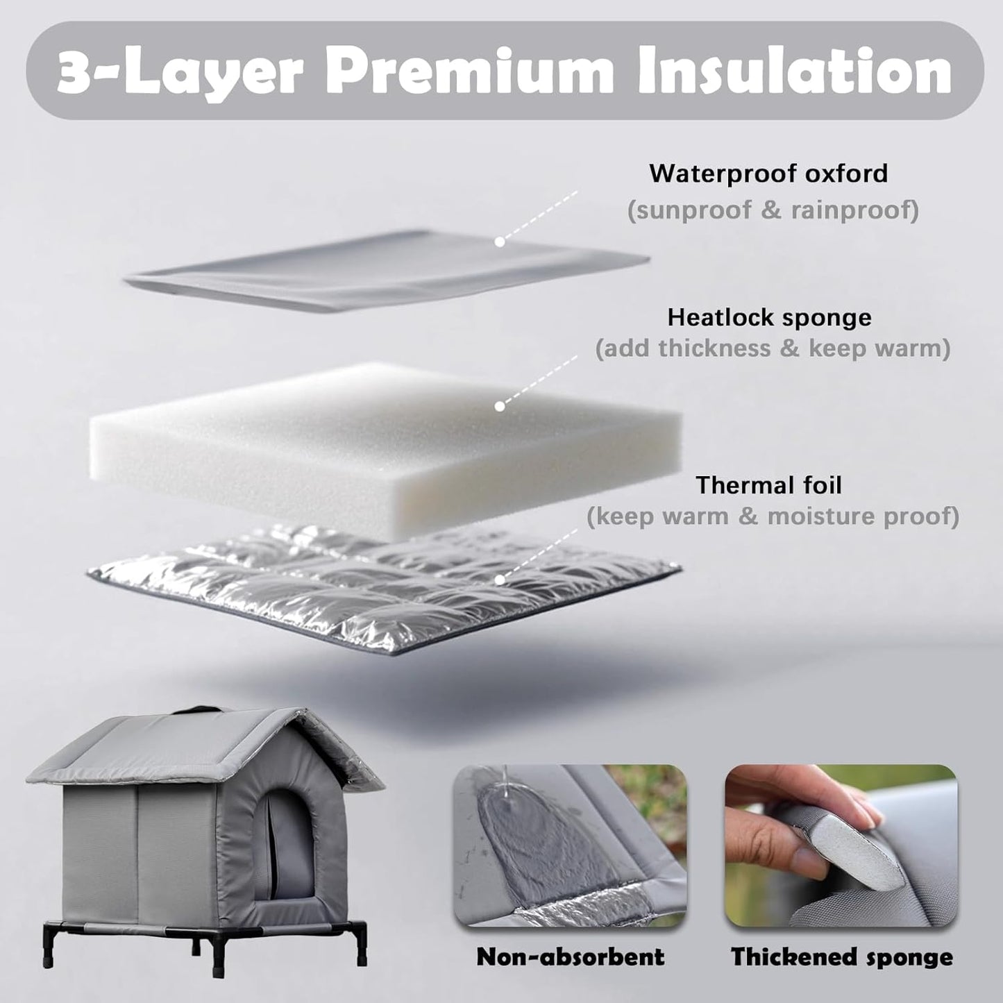 Cat Houses for Outdoor Cats,Self-Warming Cat Bed Outdoor Cat Feeding Satation,Insulated Outside Cat Houses Weatherproof for Stray Cats,Warm Elevated Feral Cats Shelter for Winter (Grey)