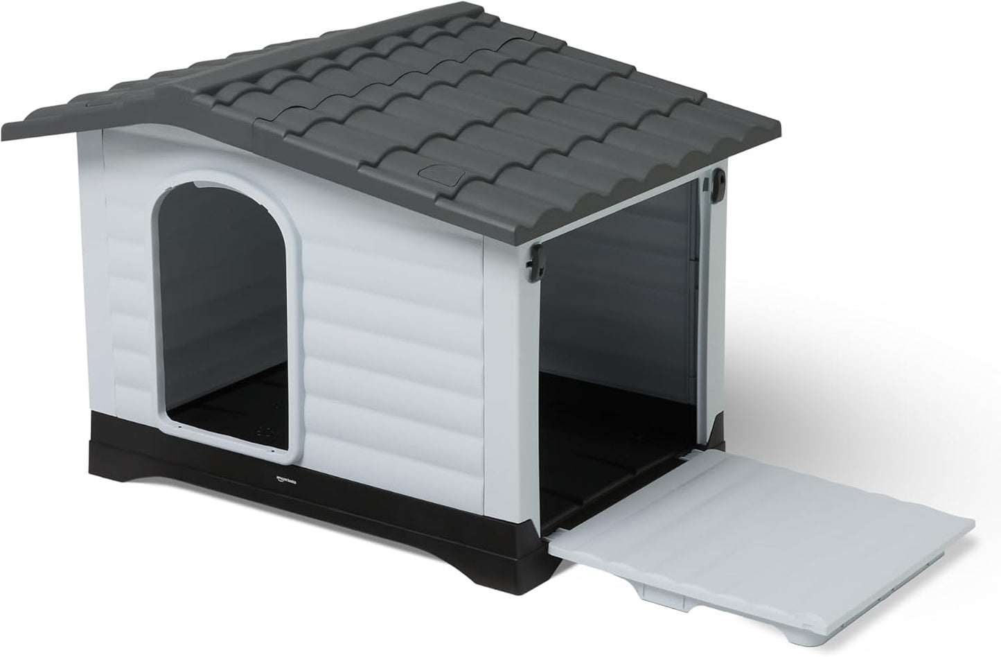 Amazon Basics Plastic Dog House for Small & Medium Dogs - Easy to Assemble & Detachable Structure, Indoor/Outdoor Use, Elevated Floor, Durable & Waterproof, Side Door Access, Undulating Roof Design