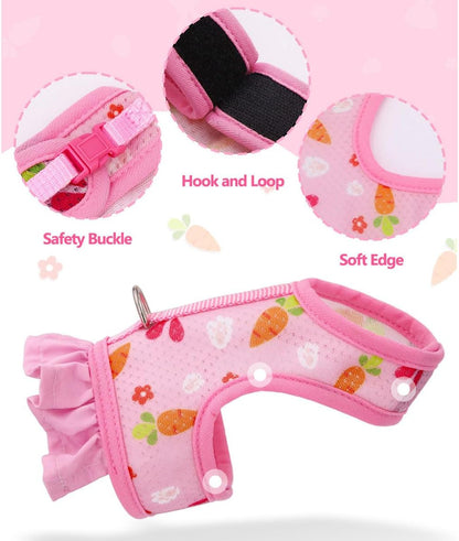 Pink Bunny Harness and Leash, Escape Proof Rabbit Harness and Leash Set, Cute Bunnies Vest Clothes Stuff Accessories - Also Suit for Ferret Kitten Puppy Small Animals, L(Adult Rabbit)