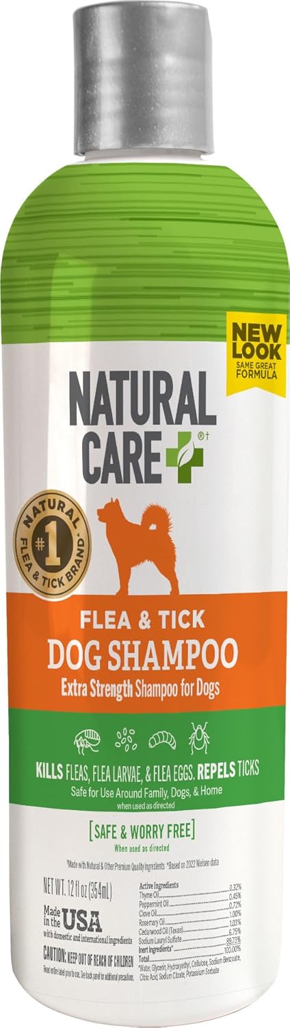 Natural Care Flea and Tick Dog Shampoo - Flea & Tick Treatment for Dogs - Flea & Tick Killer with Certified Natural Oils - 12 Fluid Ounces