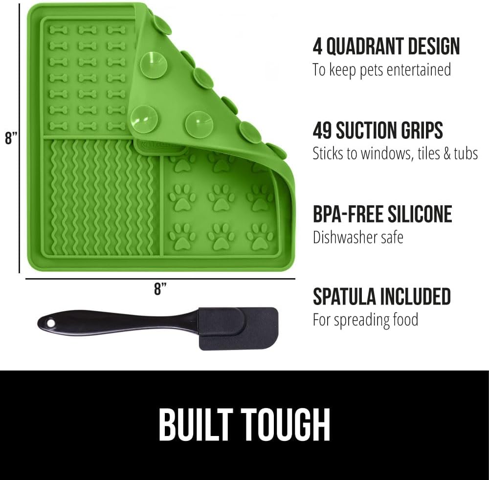 GORILLA GRIP Lick Mat for Dogs, 4Pack, Black/Green/Orange/RoyalBlue and Dog Water Bottle, 12oz, Black Bundle