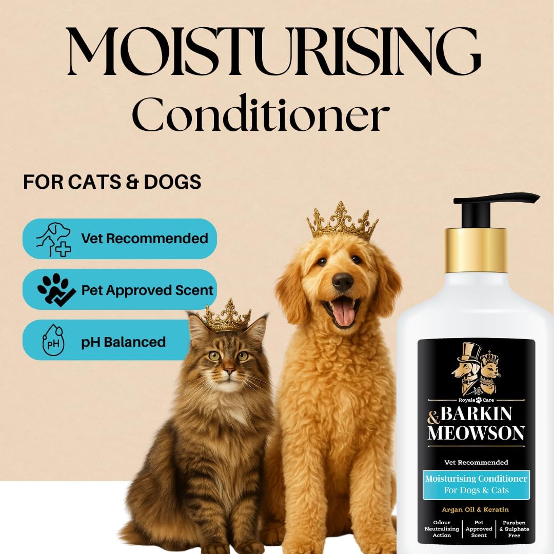 Barkin & Meowson Moisturizing Conditioner for Dogs & Cats 350ml / 11.83 fl.oz - Argan Oil & Keratin, Pet-Friendly Scent