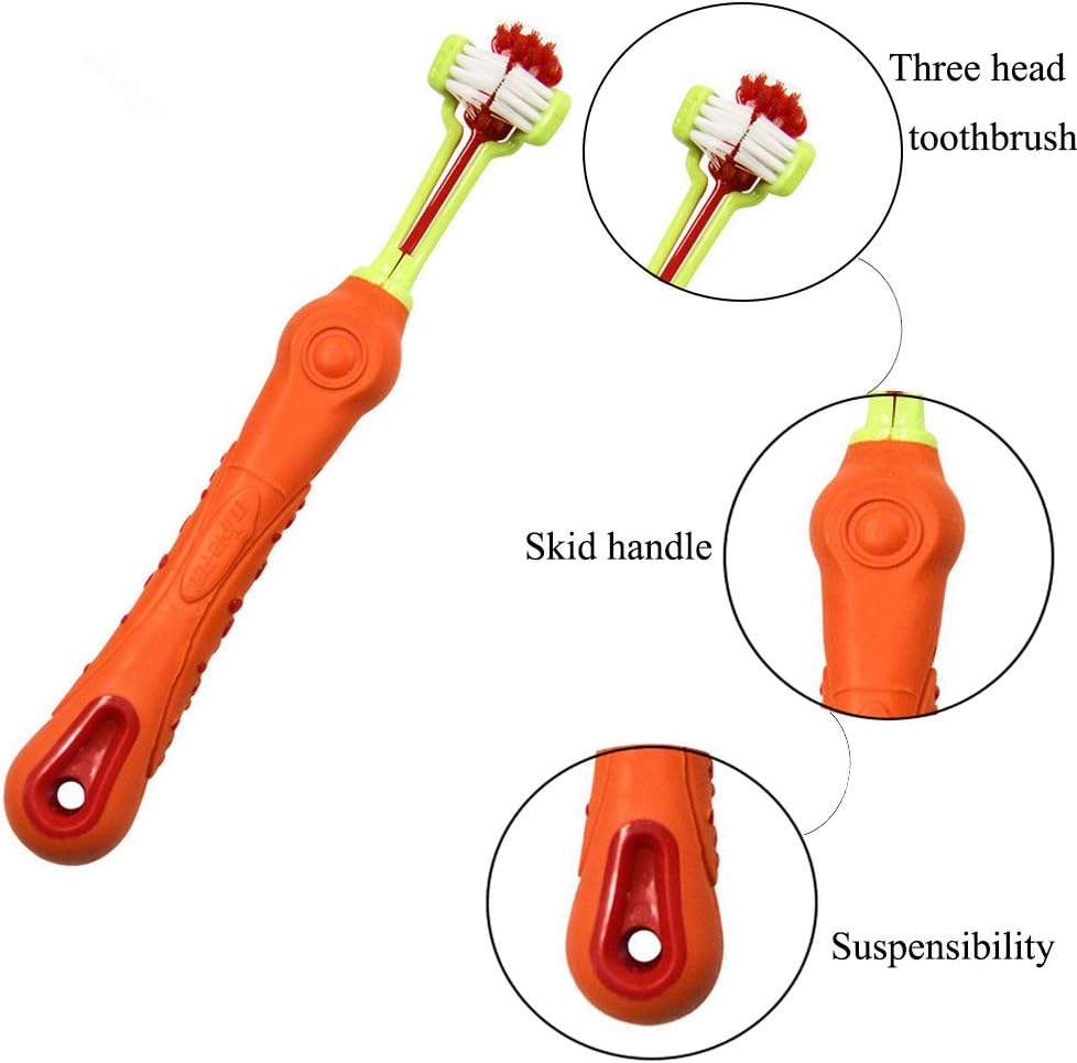 Orgrimmar 3-Sided Pet Toothbrush Dog Toothbrush Removing Bad Breath Tartar Cleaning Mouth Pet Dental Care Cat Cleaning Mouth (4 Count (Pack of 1))