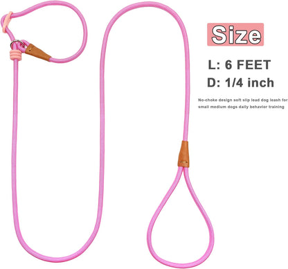 7ft Slip Lead Dog Leash + 6ft Small Slip Lead Dog Training Leash for Small Dogs, Black+Pink