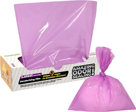 100 Count Odor-Blocking Cat Waste Disposal Bags | Unscented & Durable Poop Bags for Cat Litter Disposal (Size:XL, Color: Purple)