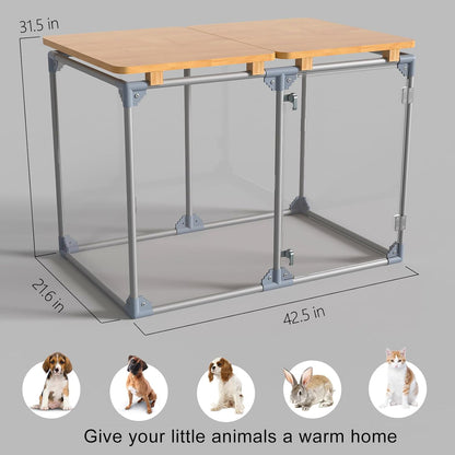 Clear Acrylic Dog Cage Furniture, Decorative Dog Kennel Furniture with Solid Wood Tabletop, 41 Inch, 6 Panels, Transparent Pet Fence for Small Dogs, Rabbits, Hedgehogs, and Cats