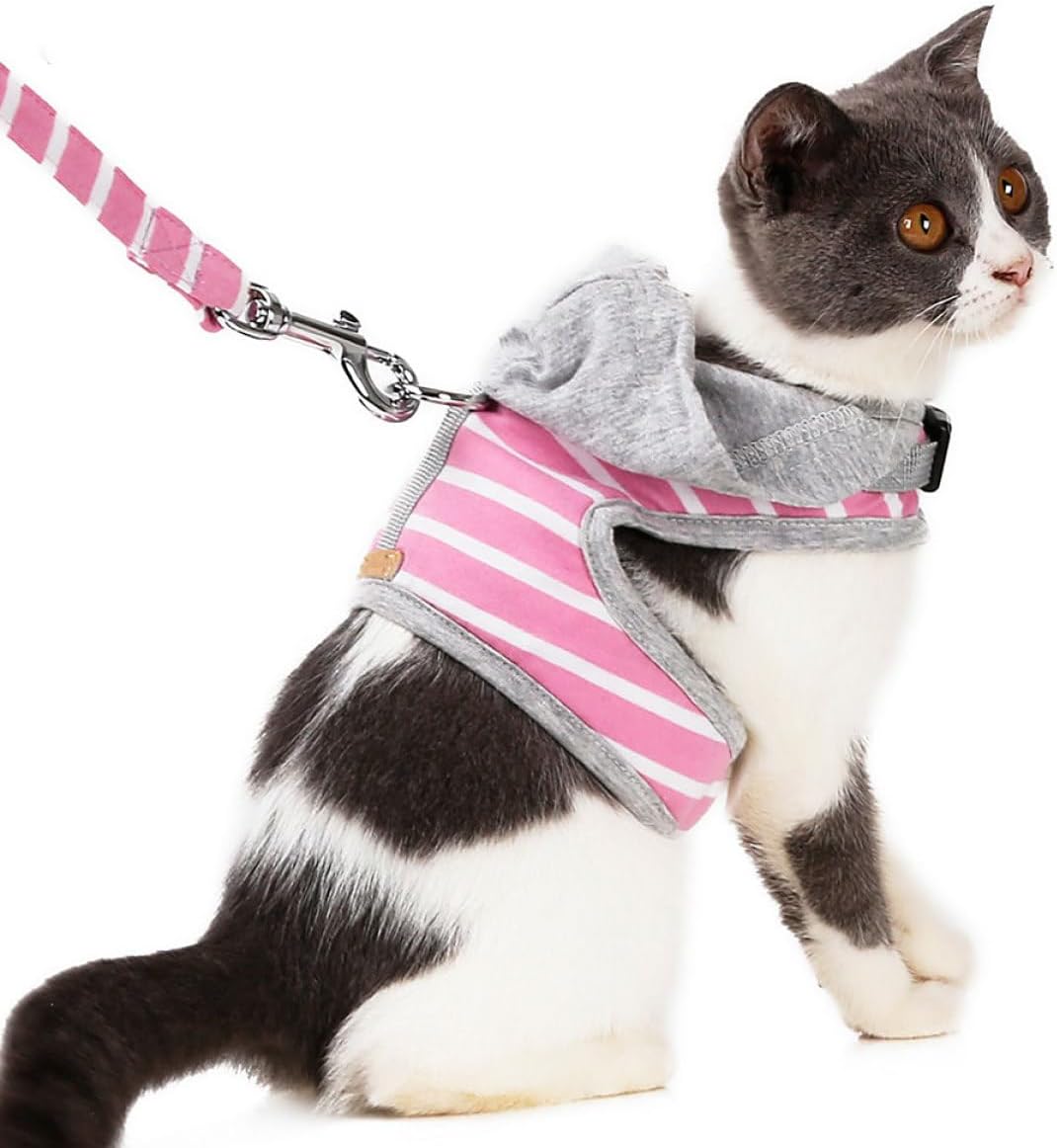 Cat Harness and Leash Set No-Pull Breathable Pink Vest Harness S Size Chest Strap for Walking Small Cats Pet Supplies