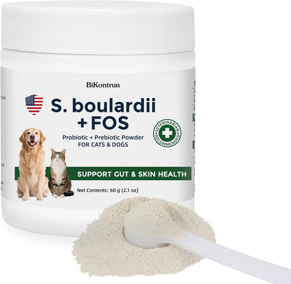 S.boulardii + FOS Pet Probiotic Powder for Dogs & Cats, 6.7 Billion CFU, Gut & Immune Support, Loose Stool & Digestive Upset Relief, Improves Stool Consistency, Skin Health, Veterinarian Recommended